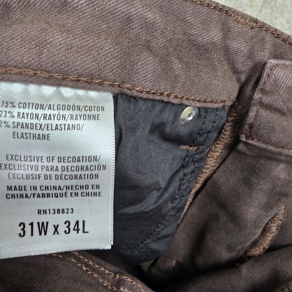 Shyanne High Rise Flare Brown Jeans W31 L34 Retro Frayed Hem Stretch Denim Pants - Picture 11 of 12